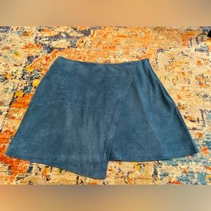 Asher Faux Suede Blue Asymmetrical Mini Skirt